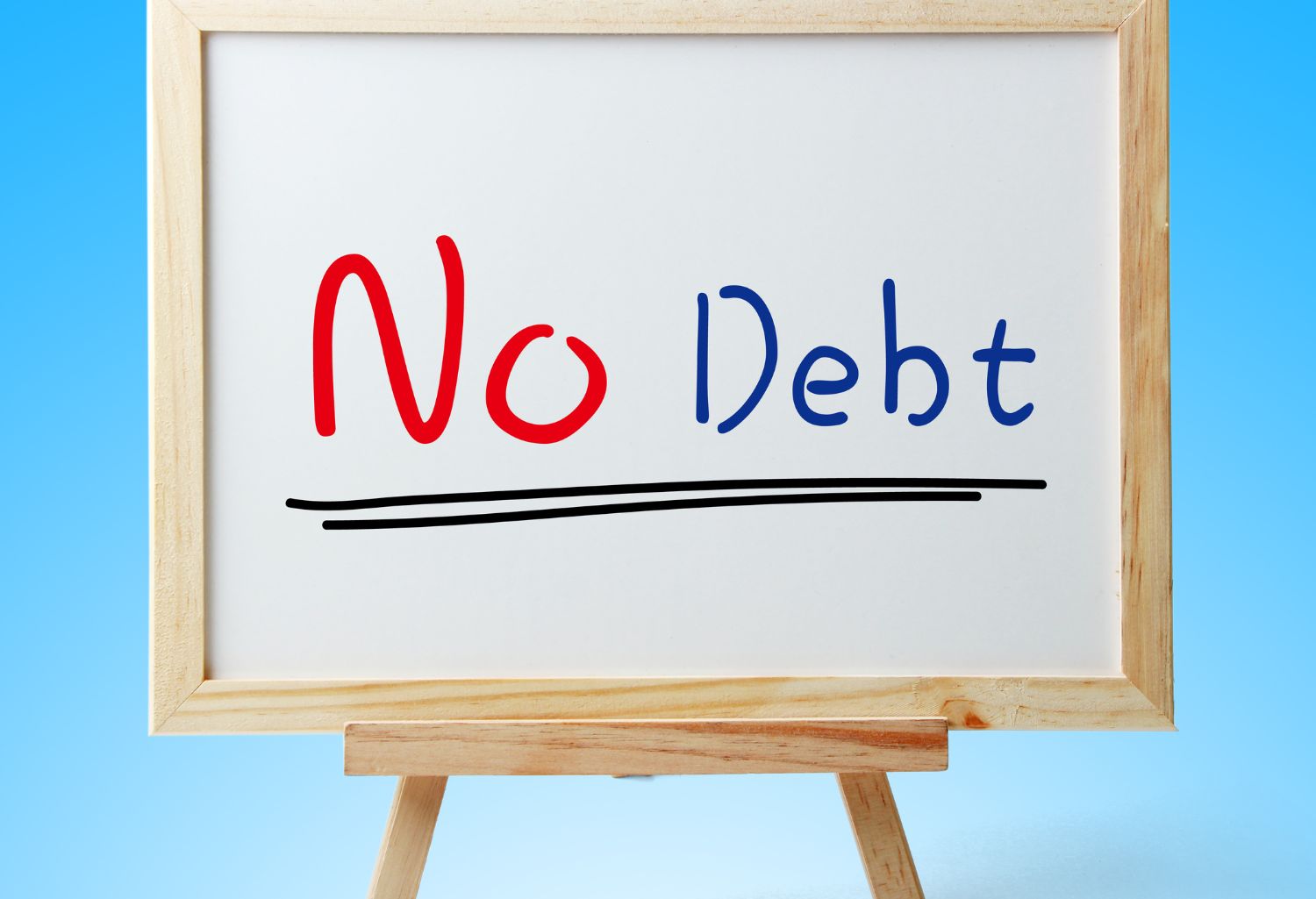 No debt written on a whiteboard in marker representing Debt Recovery.